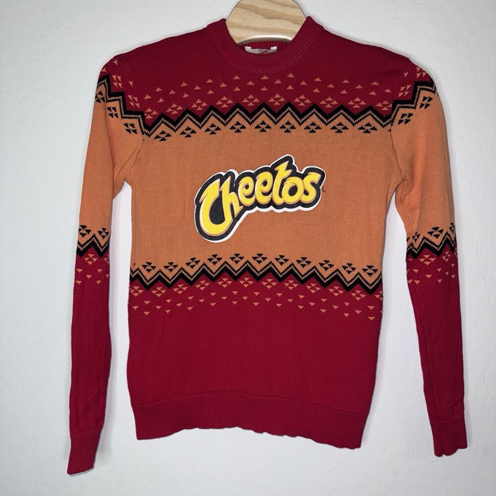 Cheetos Ugly Christmas Sweater Adult XL 100% Cotton Long Sleeve Knit Red Orange